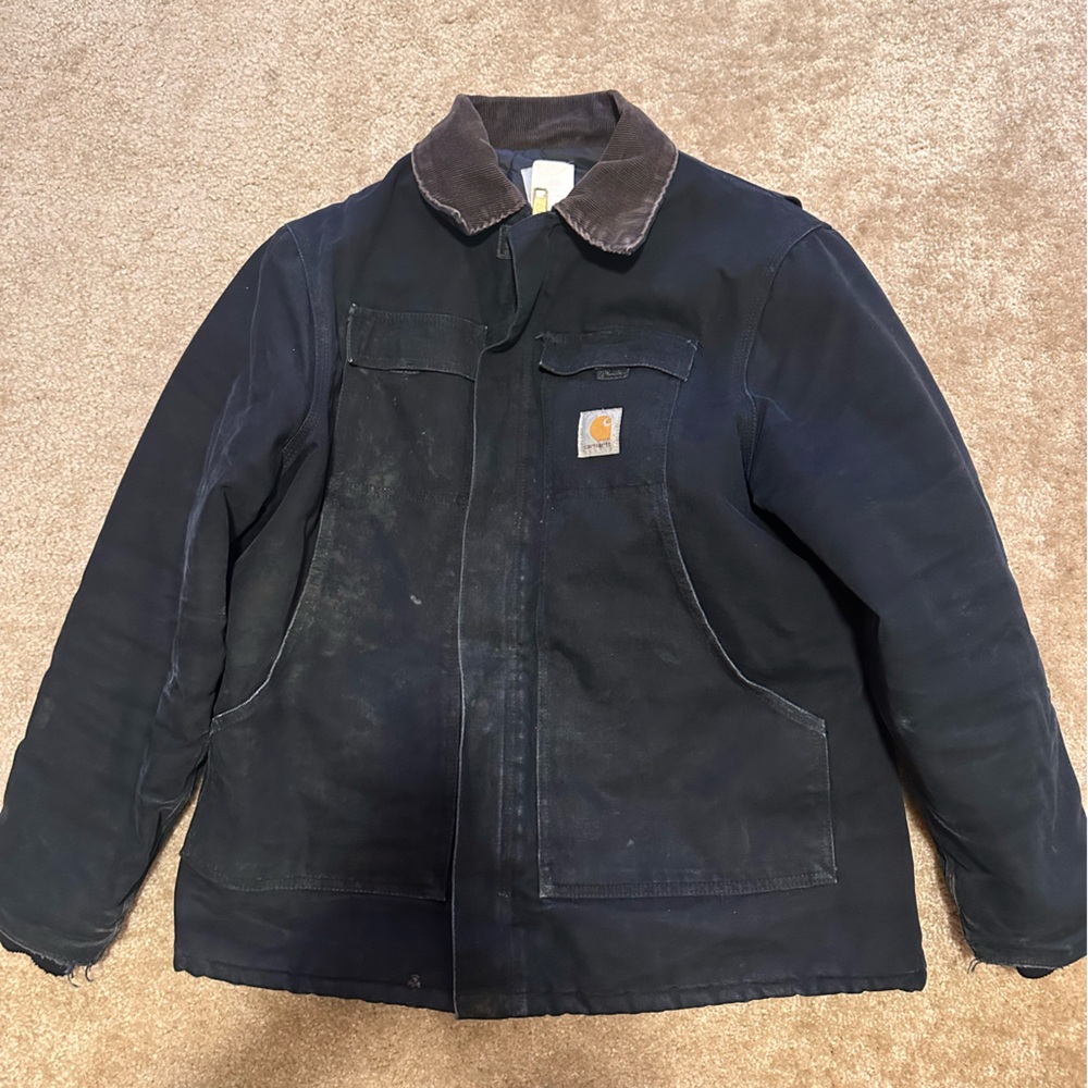 Carhartt Men's Black Field Jacket w/ brown corduroy collar